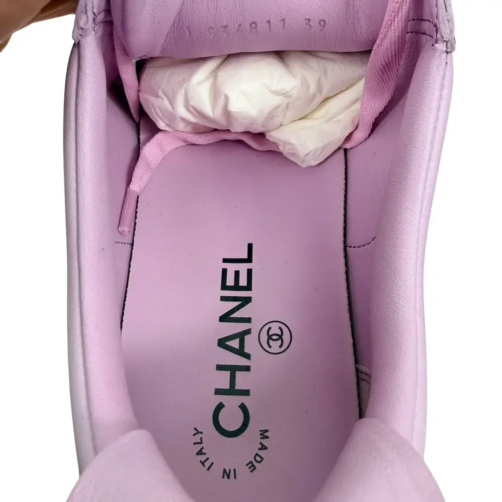 Chanel Weekender Leather CC Logo Low Top Sneakers Pink Size 39